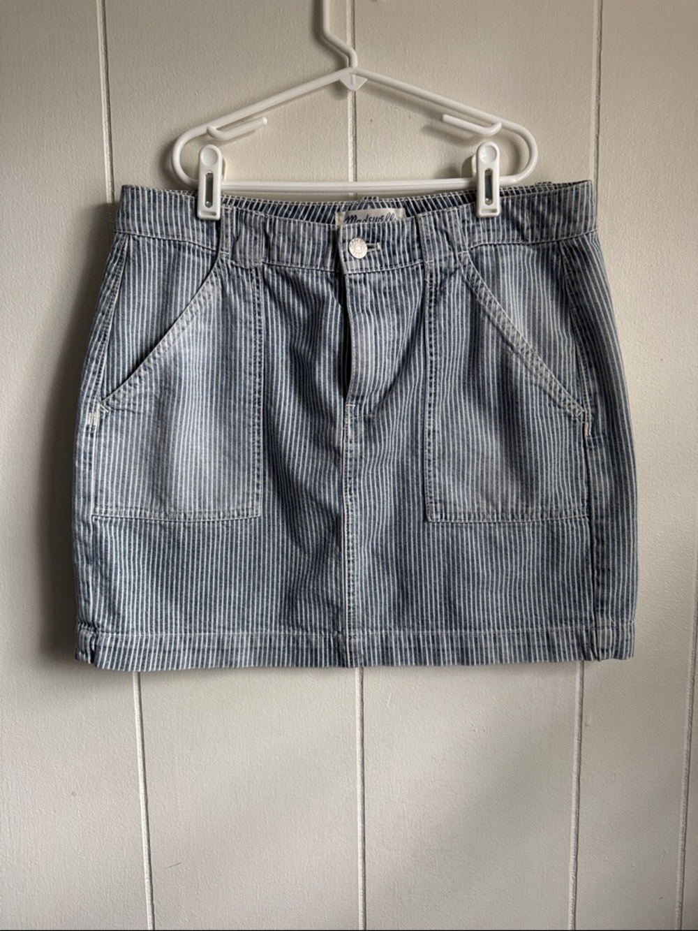 Madewell Blue and White Striped Denim Mini Skirt